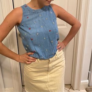 Denim embroidered Top